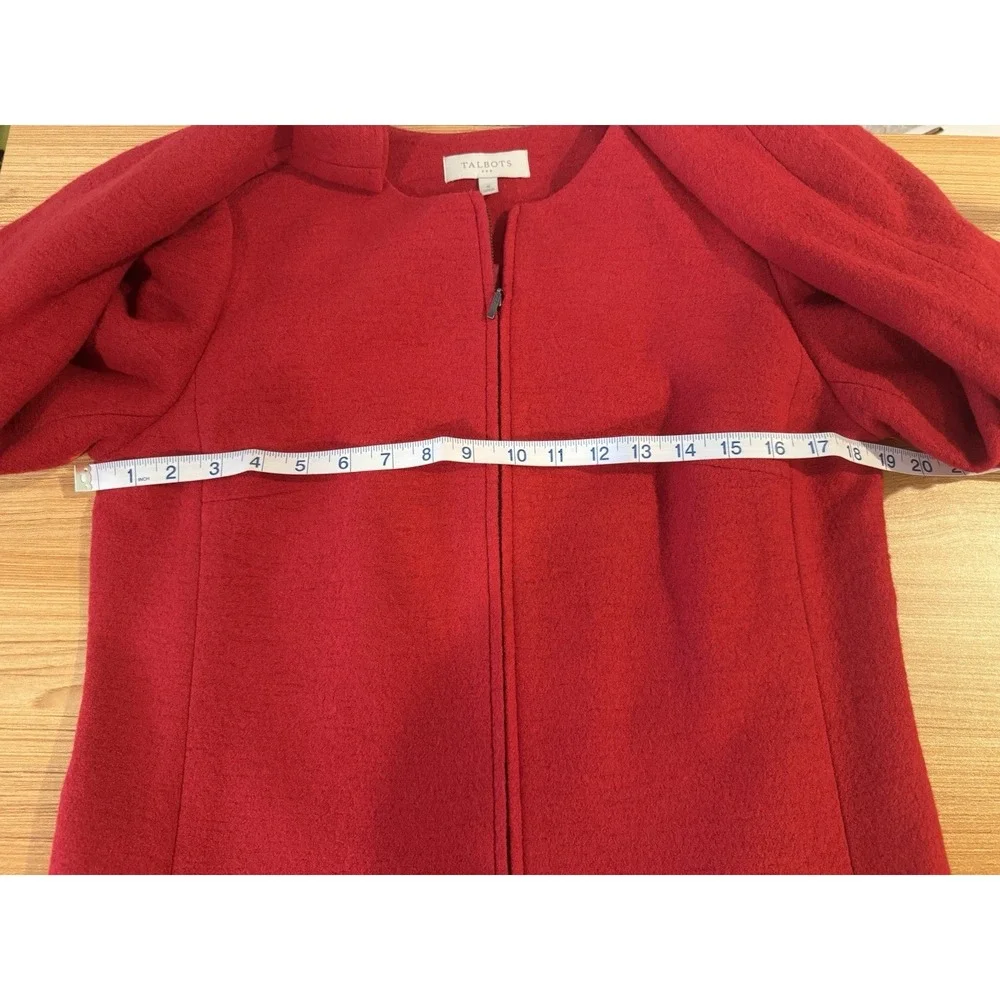 Talbots Size 8 Red Boiled‎ Wool Full Zip Cropped Blazer Jacket Sweater Christmas